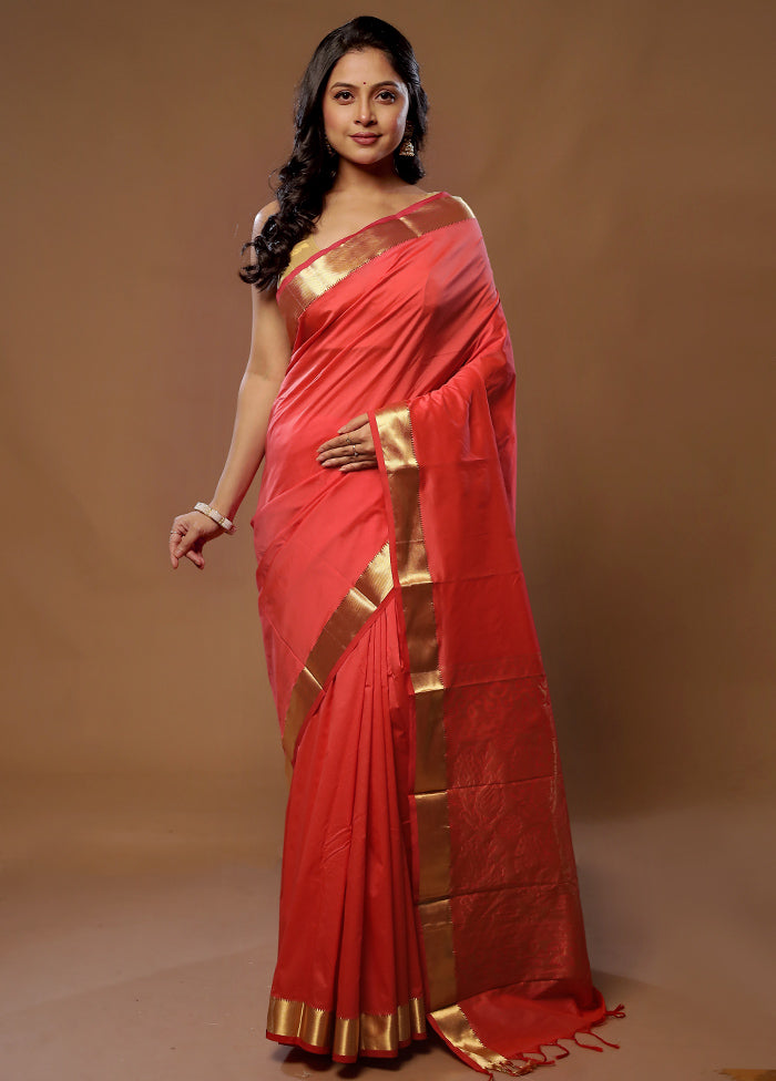 Pink Kanjivaram Silk Saree With Blouse Piece - Indian Silk House Agencies