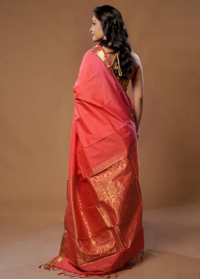 Pink Kanjivaram Silk Saree With Blouse Piece - Indian Silk House Agencies