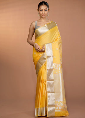 Yellow Kanjivaram Silk Saree With Blouse Piece