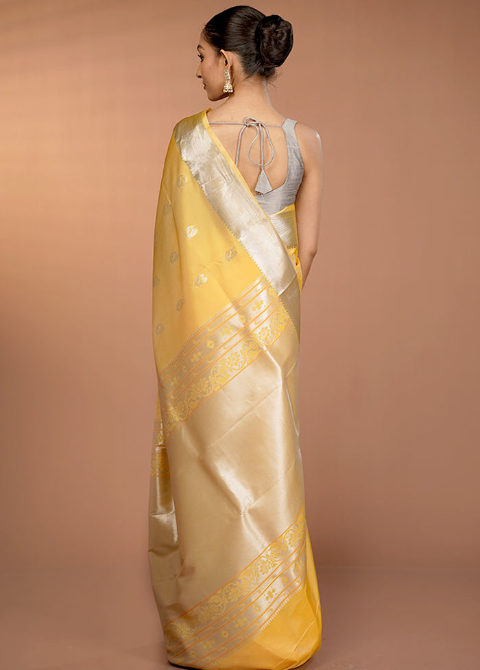 Yellow Kanjivaram Silk Saree With Blouse Piece