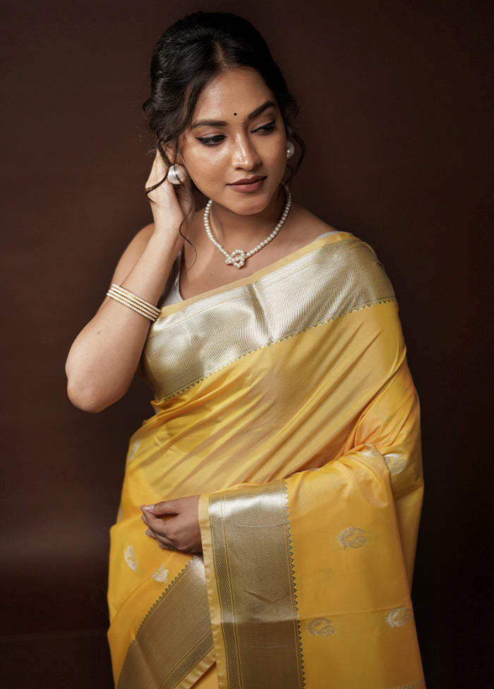 Yellow Kanjivaram Silk Saree With Blouse Piece - Indian Silk House Agencies