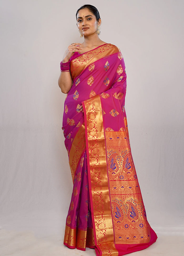 Purple Kanjivaram Silk Saree With Blouse Piece - Indian Silk House Agencies