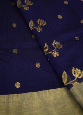 Blue Chanderi Cotton Saree With Blouse Piece - Indian Silk House Agencies