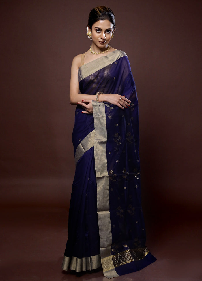 Blue Chanderi Cotton Saree With Blouse Piece - Indian Silk House Agencies