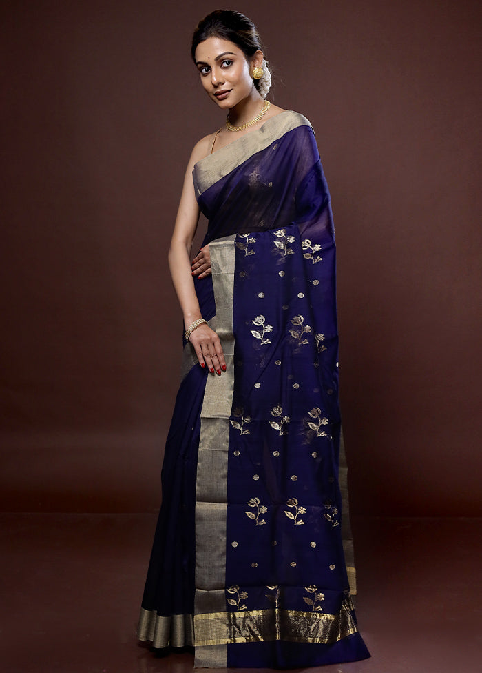 Blue Chanderi Cotton Saree With Blouse Piece - Indian Silk House Agencies