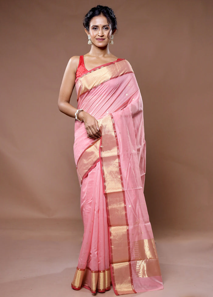 Pink Chanderi Pure Cotton Saree With Blouse Piece - Indian Silk House Agencies