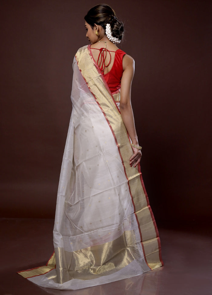 Cream Chanderi Pure Cotton Saree With Blouse Piece - Indian Silk House Agencies