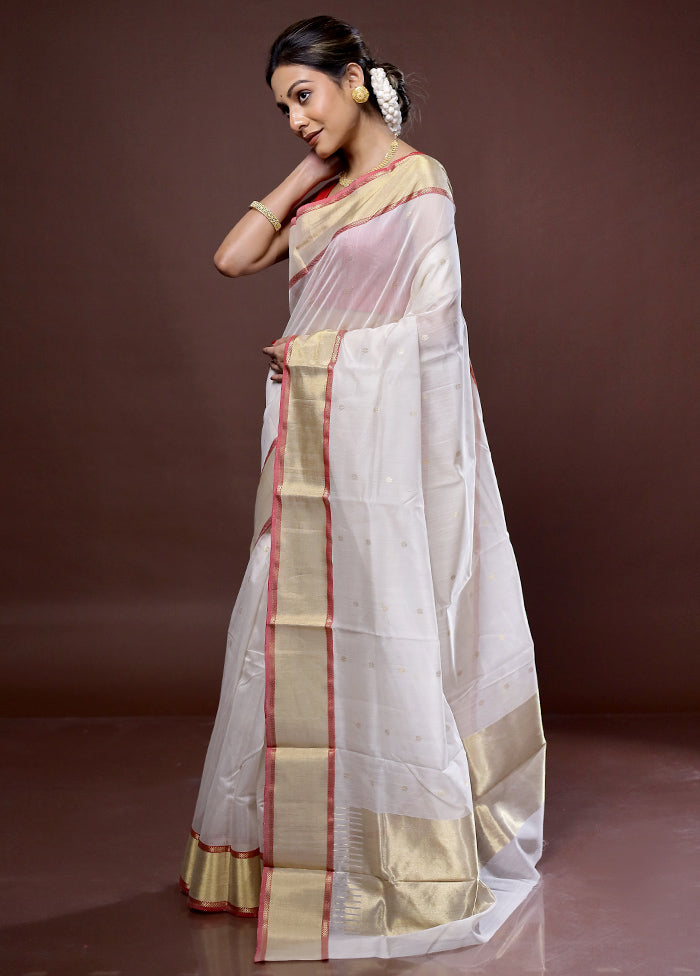 Cream Chanderi Pure Cotton Saree With Blouse Piece - Indian Silk House Agencies