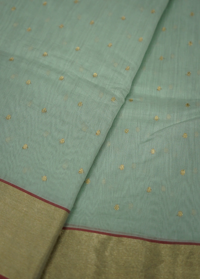 Green Chanderi Pure Cotton Saree With Blouse Piece - Indian Silk House Agencies