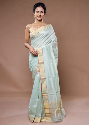 Green Chanderi Pure Cotton Saree With Blouse Piece - Indian Silk House Agencies