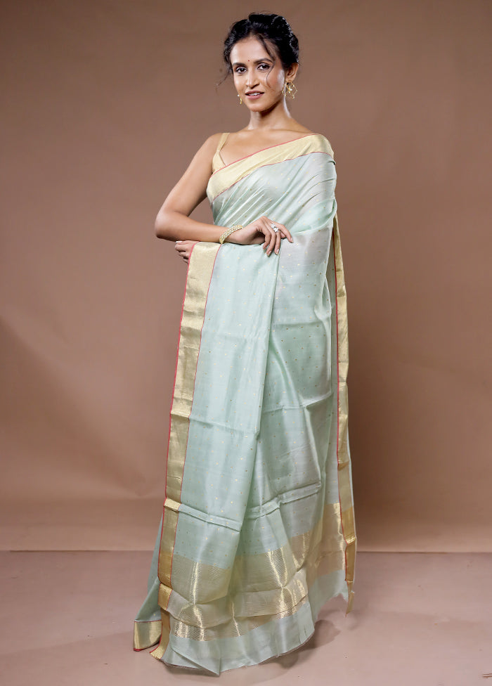 Green Chanderi Pure Cotton Saree With Blouse Piece - Indian Silk House Agencies