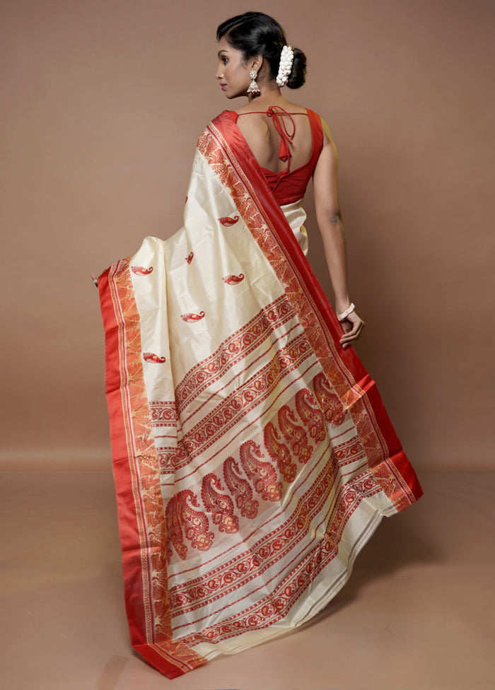 Cream Garad Pure Silk Saree Without Blouse Piece