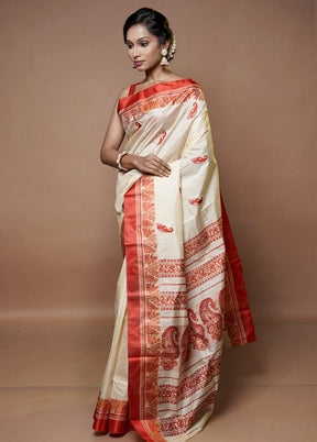 Cream Garad Pure Silk Saree Without Blouse Piece