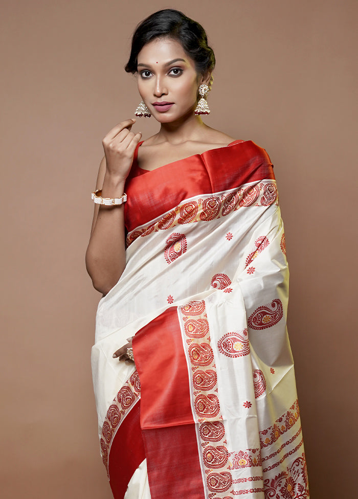 Cream Garad Pure Silk Saree Without Blouse Piece