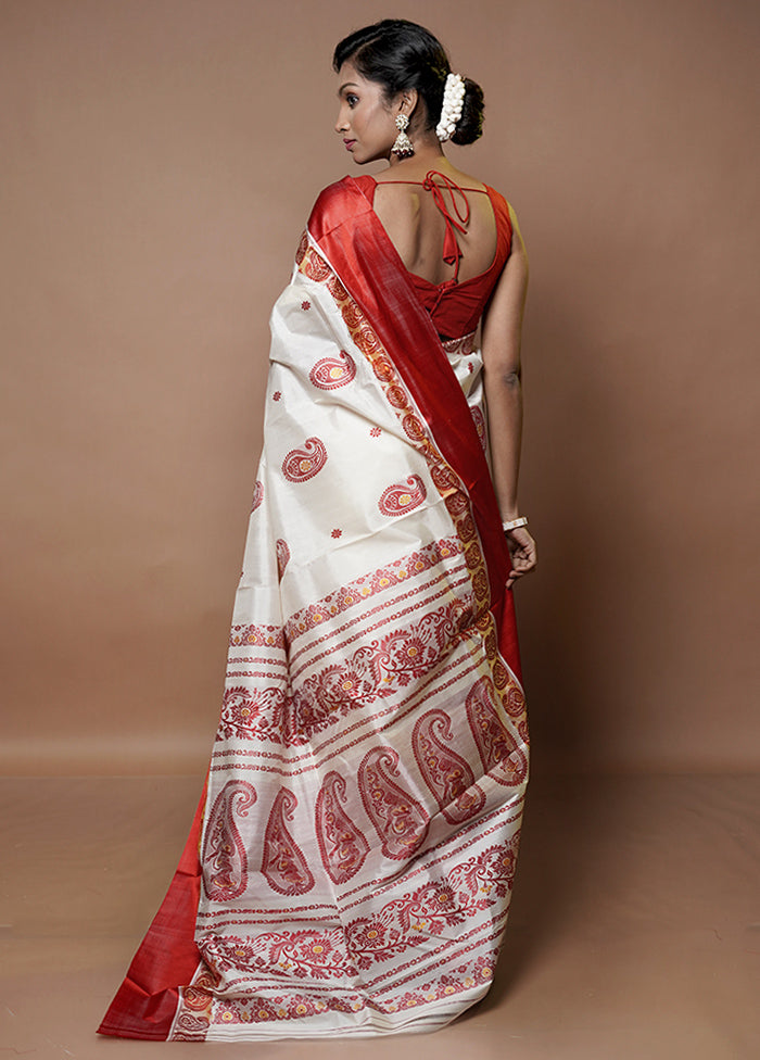 Cream Garad Pure Silk Saree Without Blouse Piece