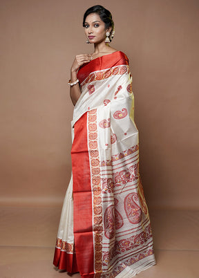 Cream Garad Pure Silk Saree Without Blouse Piece