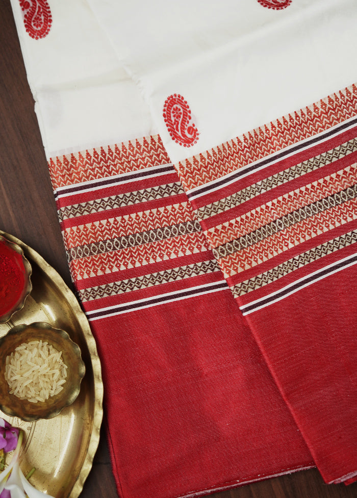 Cream Garad Pure Silk Saree Without Blouse Piece