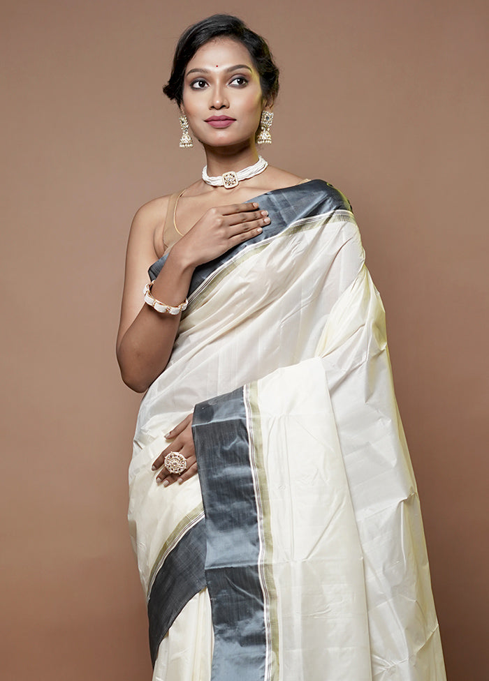 Cream Garad Silk Saree Without Blouse Piece