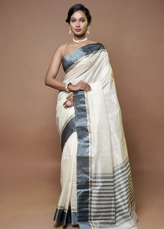 Cream Garad Silk Saree Without Blouse Piece