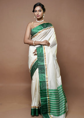 Cream Garad Silk Saree Without Blouse Piece