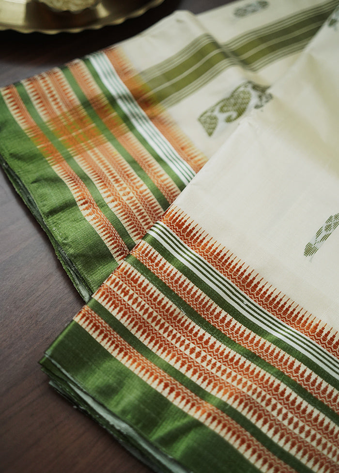 Cream Garad Silk Saree Without Blouse Piece