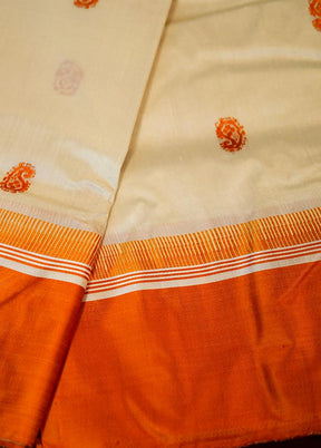 Cream Garad Pure Silk Saree Without Blouse Piece - Indian Silk House Agencies