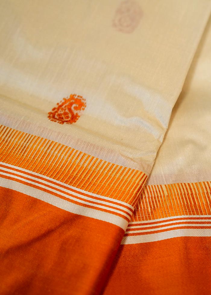 Cream Garad Pure Silk Saree Without Blouse Piece - Indian Silk House Agencies