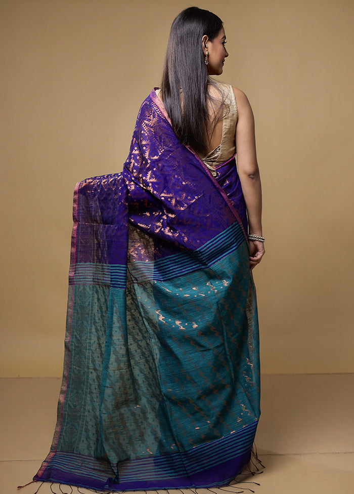 Blue Matka Silk Saree With Blouse Piece