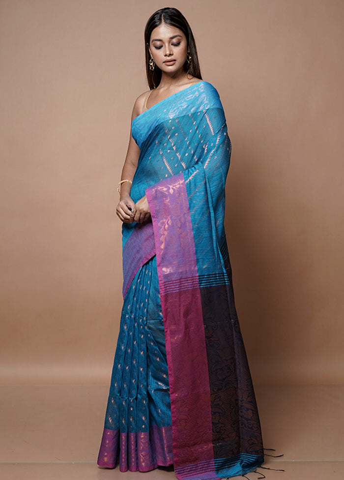 Blue Matka Silk Saree With Blouse Piece