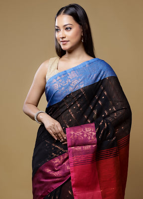 Black Matka Silk Saree With Blouse Piece