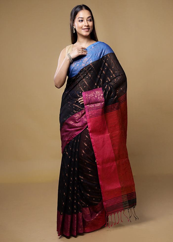 Black Matka Silk Saree With Blouse Piece