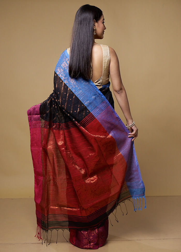 Black Matka Silk Saree With Blouse Piece