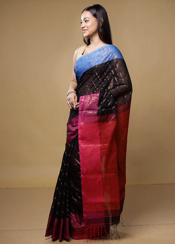 Black Matka Silk Saree With Blouse Piece