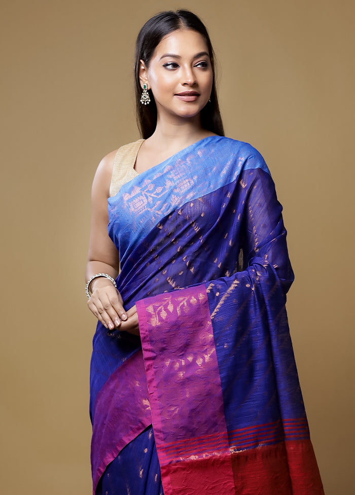 Blue Matka Silk Saree With Blouse Piece