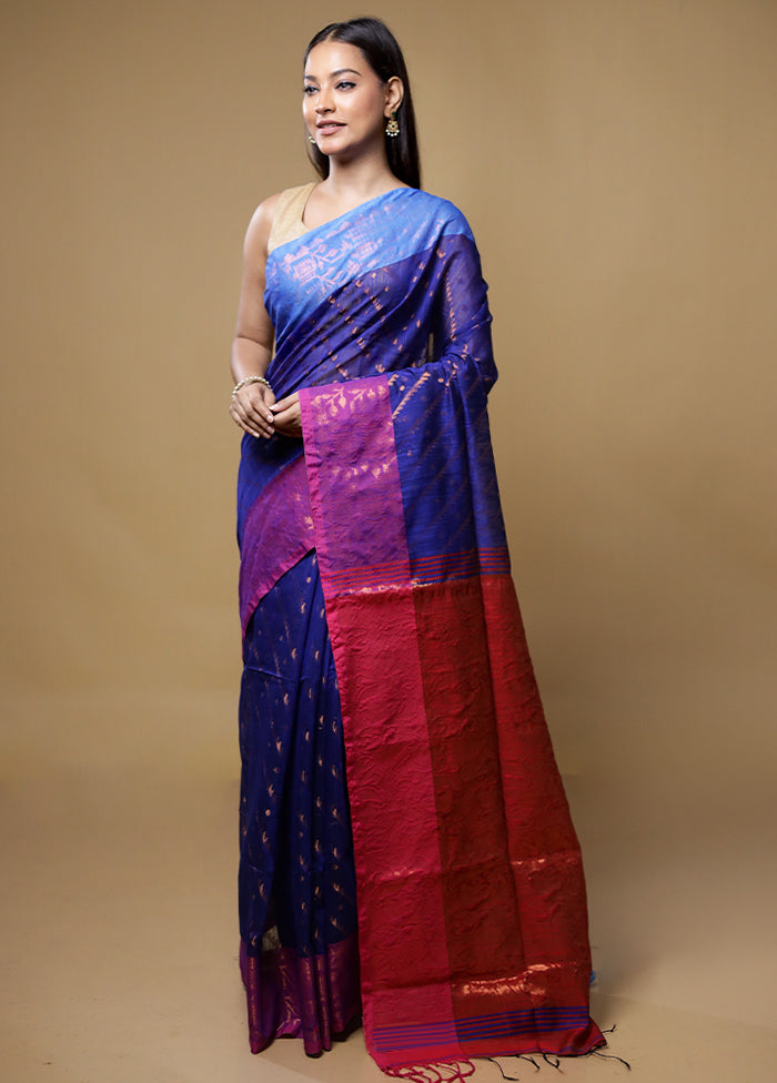 Blue Matka Silk Saree With Blouse Piece