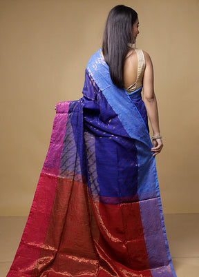 Blue Matka Silk Saree With Blouse Piece