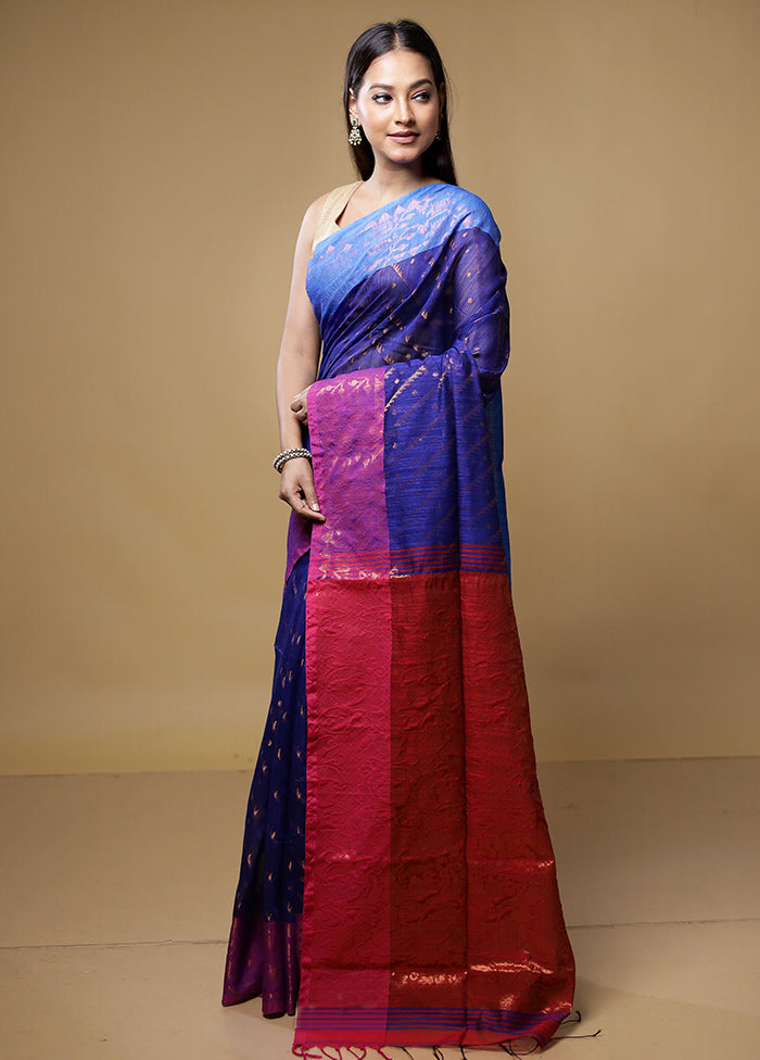 Blue Matka Silk Saree With Blouse Piece