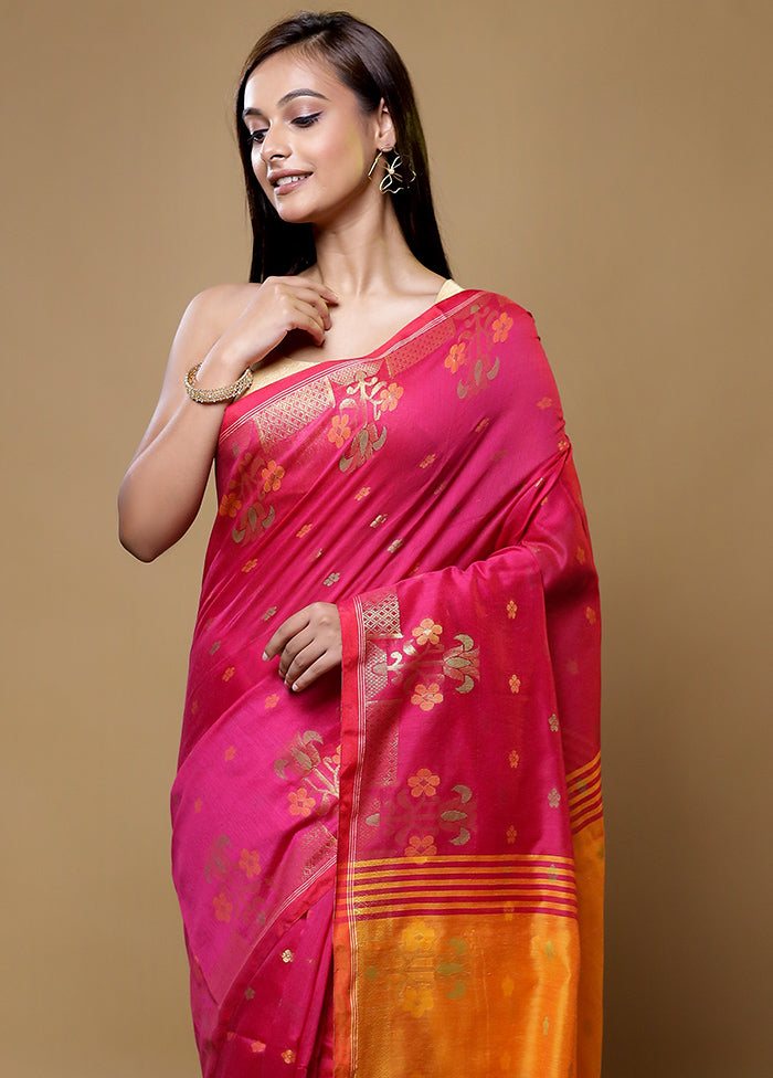 Pink Matka Silk Saree With Blouse Piece