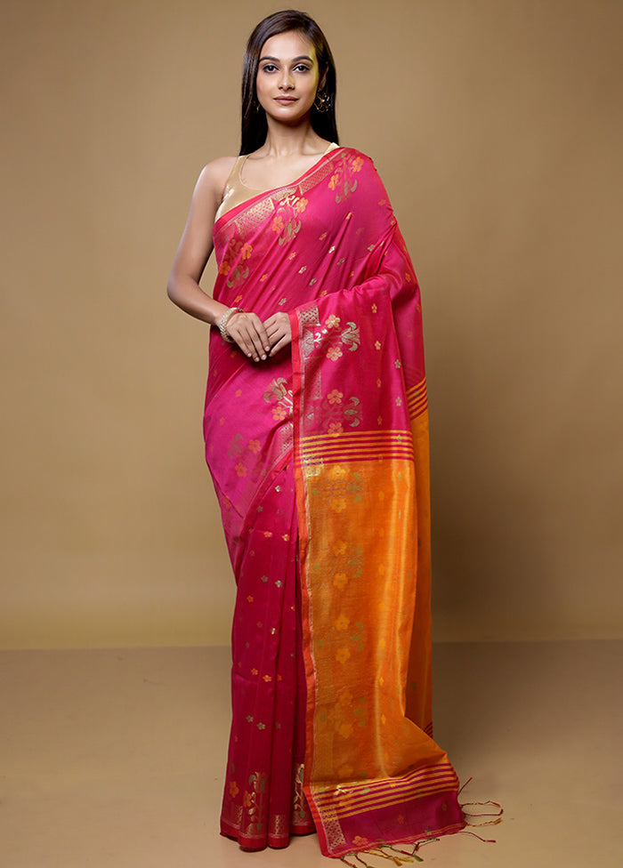 Pink Matka Silk Saree With Blouse Piece