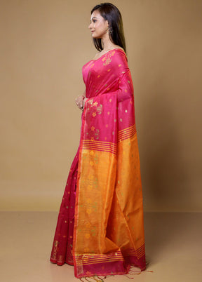 Pink Matka Silk Saree With Blouse Piece