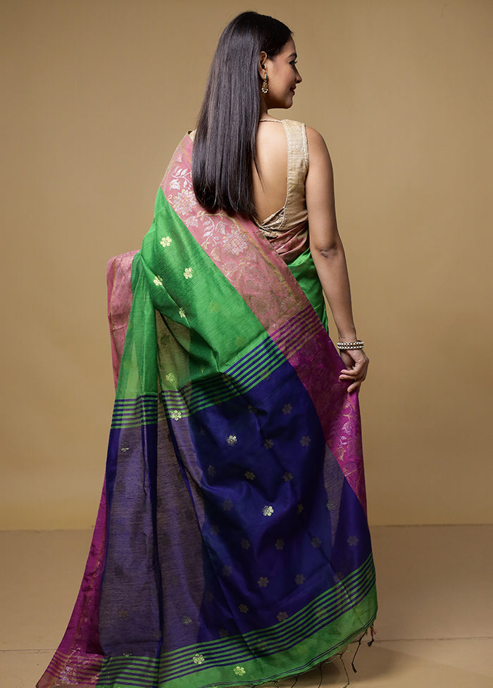 Green Matka Silk Saree With Blouse Piece