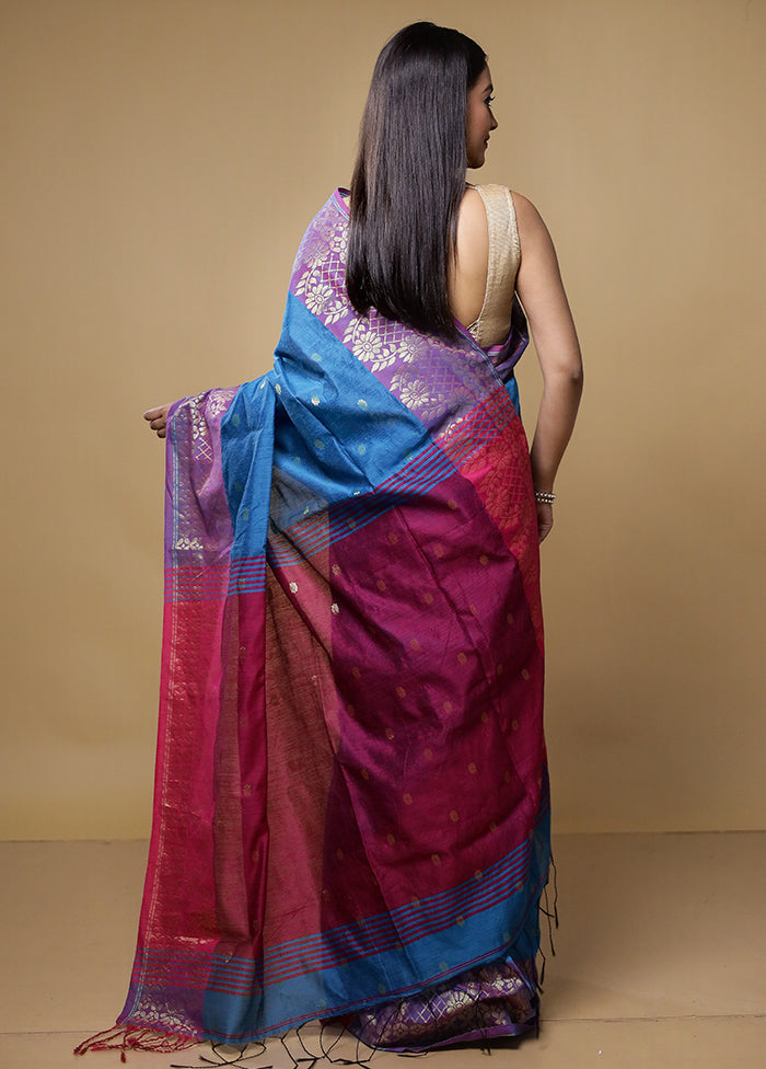 Blue Matka Silk Saree With Blouse Piece