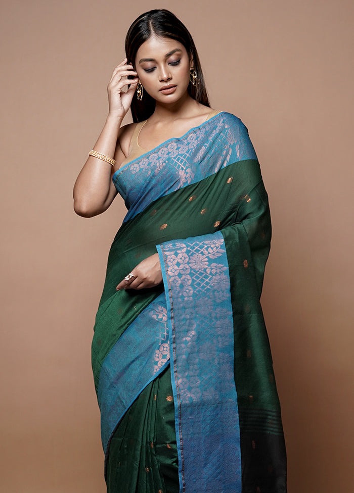 Green Matka Silk Saree With Blouse Piece