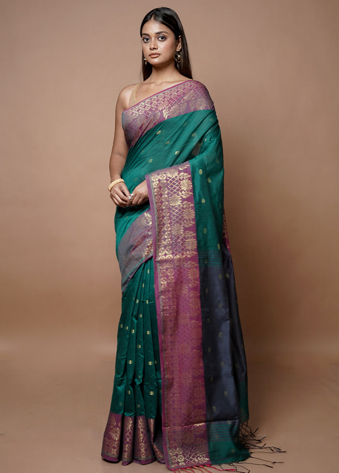 Green Matka Silk Saree With Blouse Piece