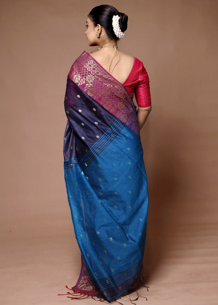 Blue Matka Silk Saree With Blouse Piece