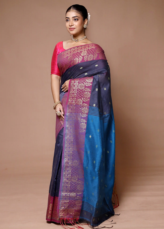 Blue Matka Silk Saree With Blouse Piece