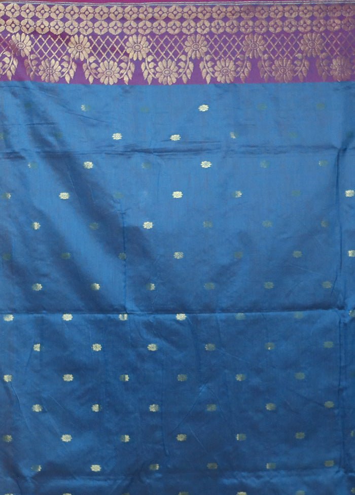 Blue Matka Silk Saree With Blouse Piece