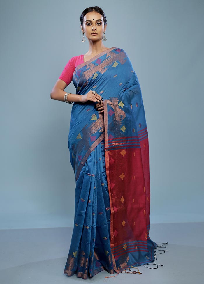 Blue Matka Silk Saree With Blouse Piece - Indian Silk House Agencies