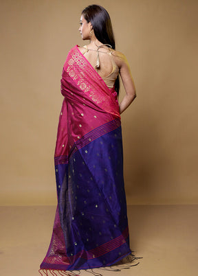 Blue Matka Silk Saree With Blouse Piece