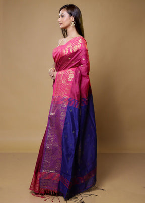 Blue Matka Silk Saree With Blouse Piece